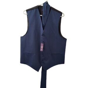 NEW Retro Men Navy Prom Formal Vest Set w/Neck Tie Hanky for Suit/Tux - Fit M-L